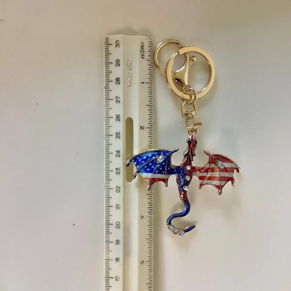 Patriotic Colored Fantasy Western Dragon Keychain